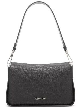 Calvin Klein Black Pebbled Shoulder Bag with Silver Hardware
